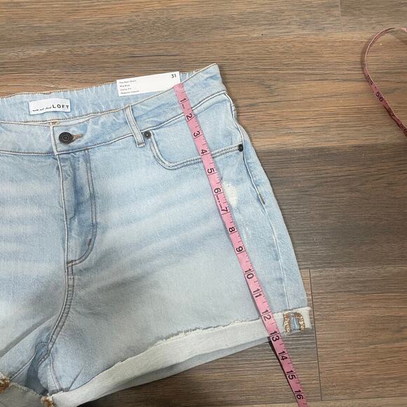 Loft 12/31 Roll Short Denim Jeans Blue Washed Cut Off Curvy Mid Rise Cuffed Hem - Picture 12 of 12